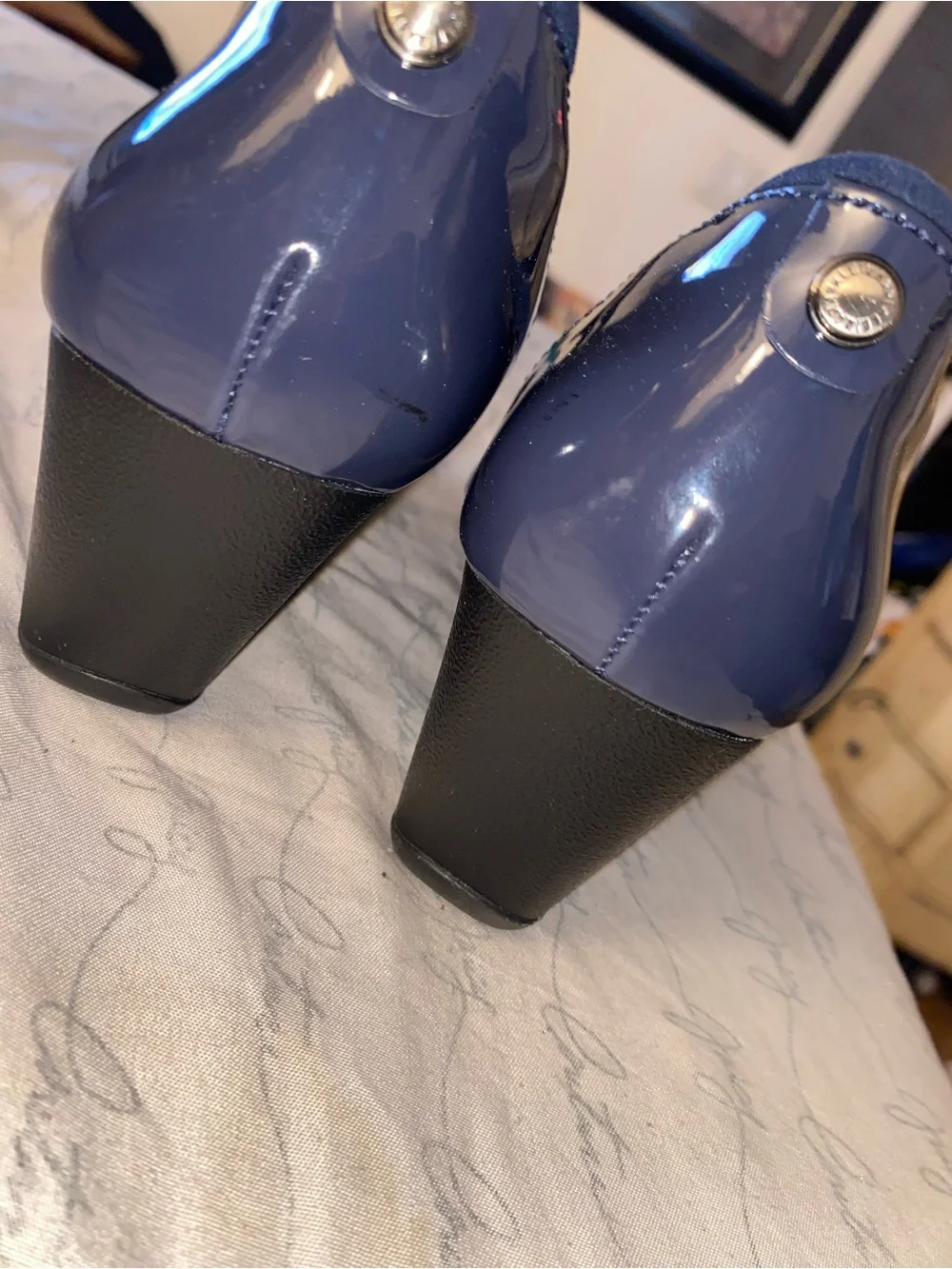 Anne Klein Navy Blue Iflex Women's Flats with Crisscross Detail
